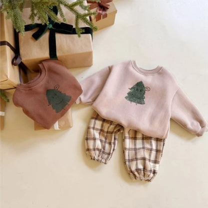 長袖スウェットトレーナー クリスマスツリーモチーフ 裏起毛 プルオーバー トップス【mh0011631】