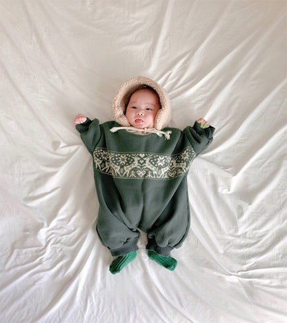 Fair Isle Fleece Romper ノルディック柄 裏起毛ロンパース【mh0012645】