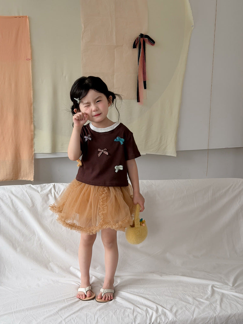 Multi-Bow Layered Neck T-Shirt リボンモチーフ 半袖Tシャツ【mh0013115】