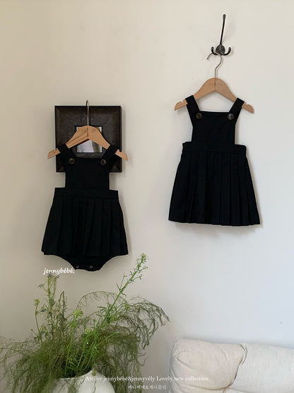 Petos de pleat, pelele, vestido sin mangas y blusa de manga larga con cuello de volantes para bebés y niños 【mh0014660】