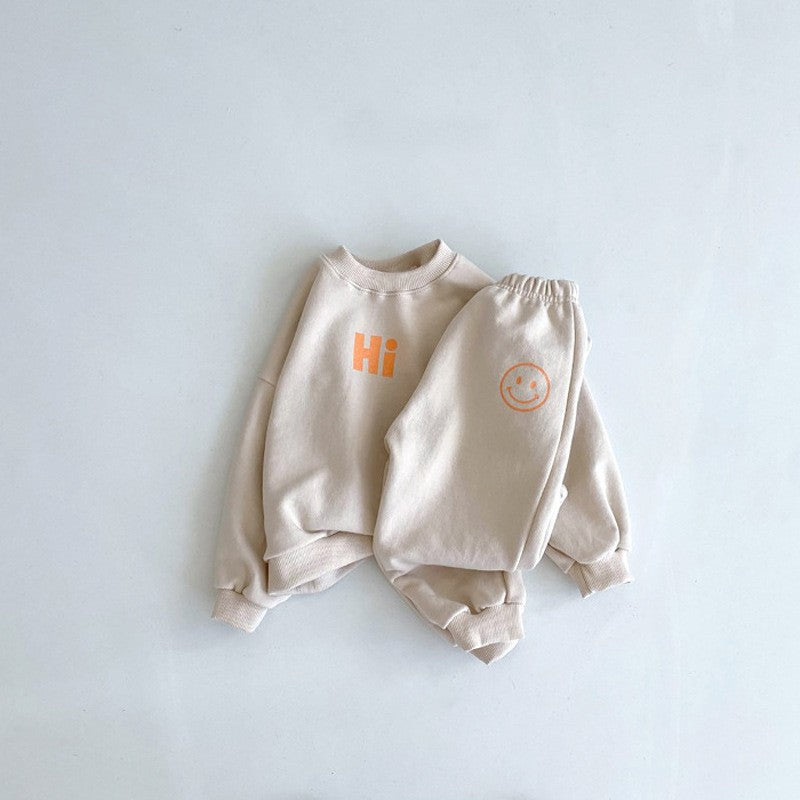 Conjunto de sudadera de manga larga con estampado de sonrisa y pantalón largo para bebé y niños 【mh0014642】