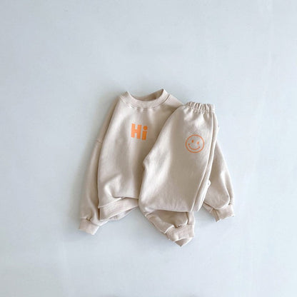 Conjunto de sudadera de manga larga con estampado de sonrisa y pantalón largo para bebé y niños 【mh0014642】