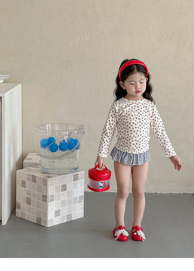 UPF50 Plus Floral Gingham Long Sleeve Swimsuit 花柄 ギンガムチェック 水着【mh0012600】