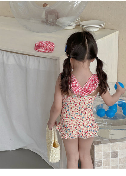 UPF50 Plus Floral Gingham Ruffled One-piece 花柄 ギンガムチェック 水着【mh0012599】