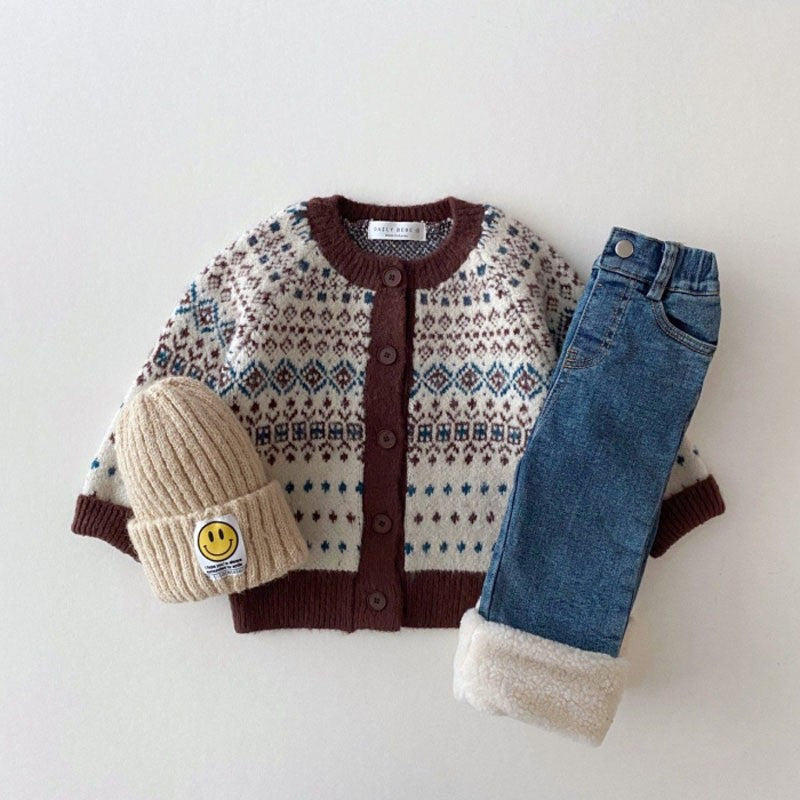 Cárdigan de punto jacquard con estampado nórdico para bebés y niños 【mh0014643】