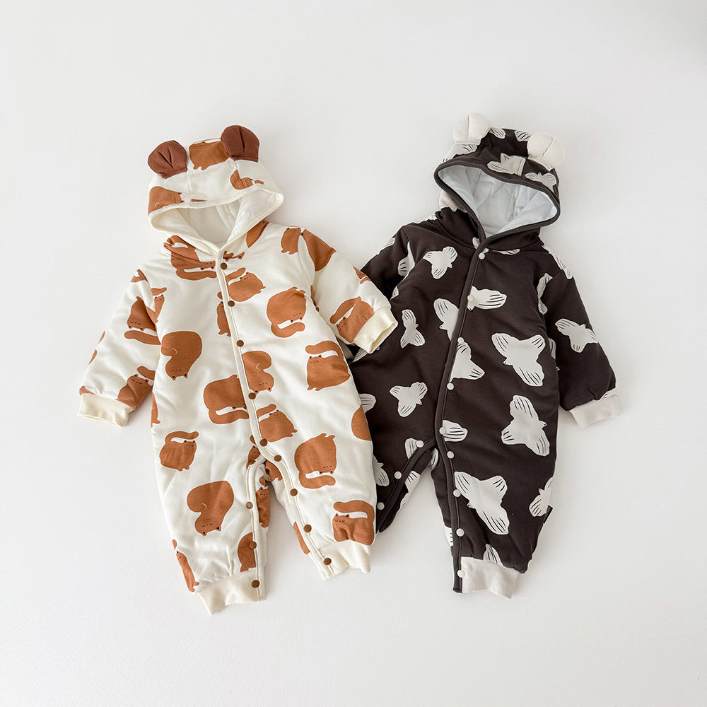 アウタージャンプスーツ 耳付きフーディ 中綿 厚手 プリント【mh0011695】