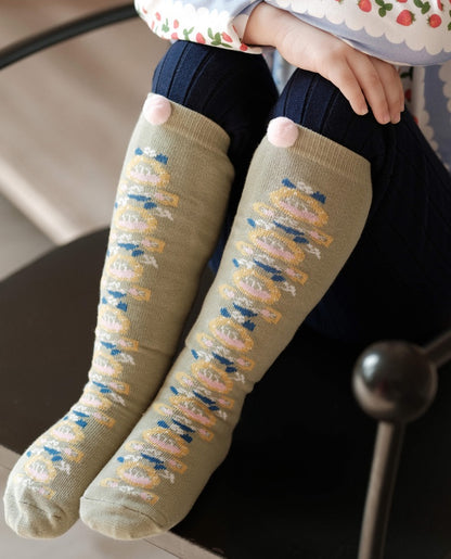 ハイソックス ニュアンスカラー ポンポン 靴下 キッズ コットン【mh0011562】