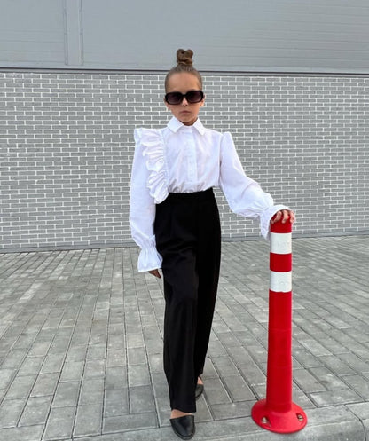 Kids' Side-Ruffle Cotton Long-Sleeve Shirt [mh0014744]