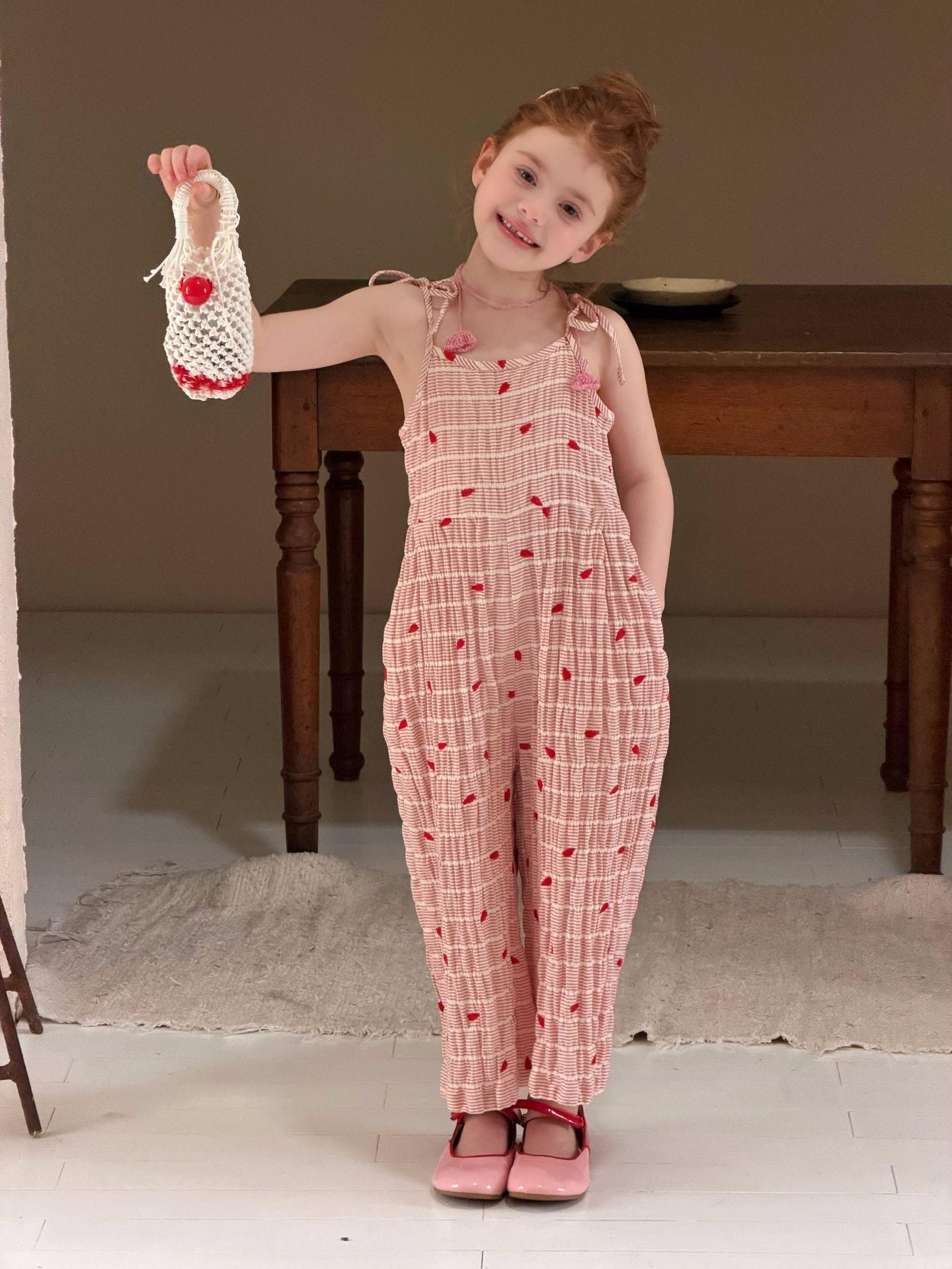 Red Stripe Heart Overalls ストライプ ハート クロップドパンツ【mh0012896】