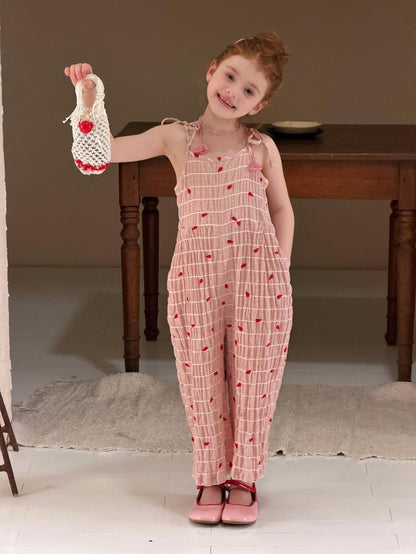 Red Stripe Heart Overalls ストライプ ハート クロップドパンツ【mh0012896】