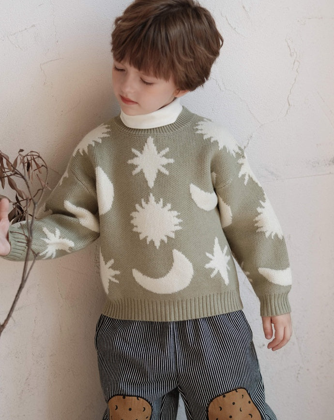 ニットセーター 星 月柄 カジュアル くすみカラー トップス【mh0011574】