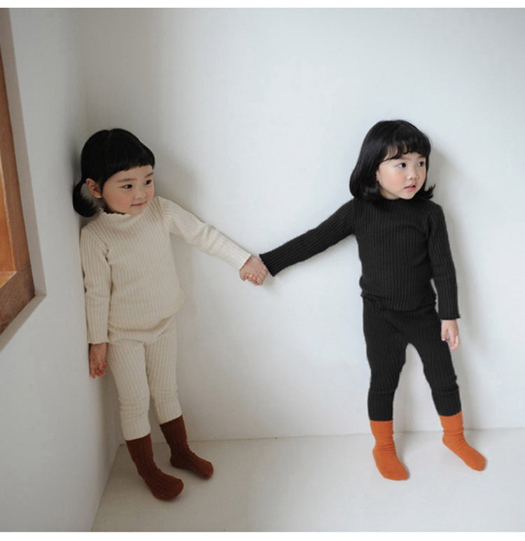 Ribbed Cotton Pajama & Leggings Set Long Sleeve T-shirt Leggings Set [mh0012644]