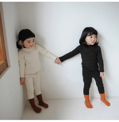 Ribbed Cotton Pajama & Leggings Set Long Sleeve T-shirt Leggings Set [mh0012644]