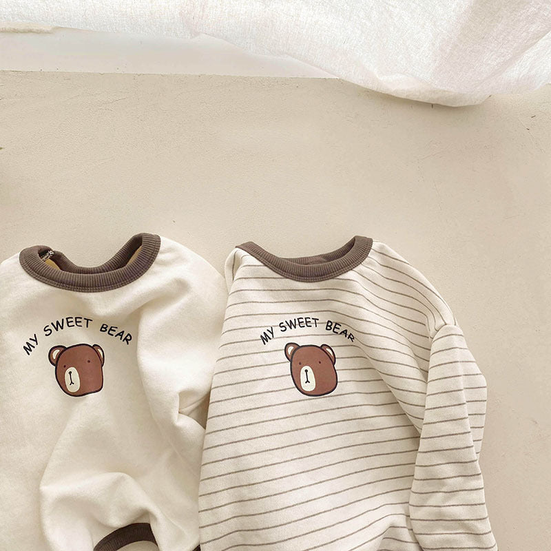 Conjunto de camiseta de manga larga y pantalón largo con estampado de osito para bebé y niños 【mh0014630】