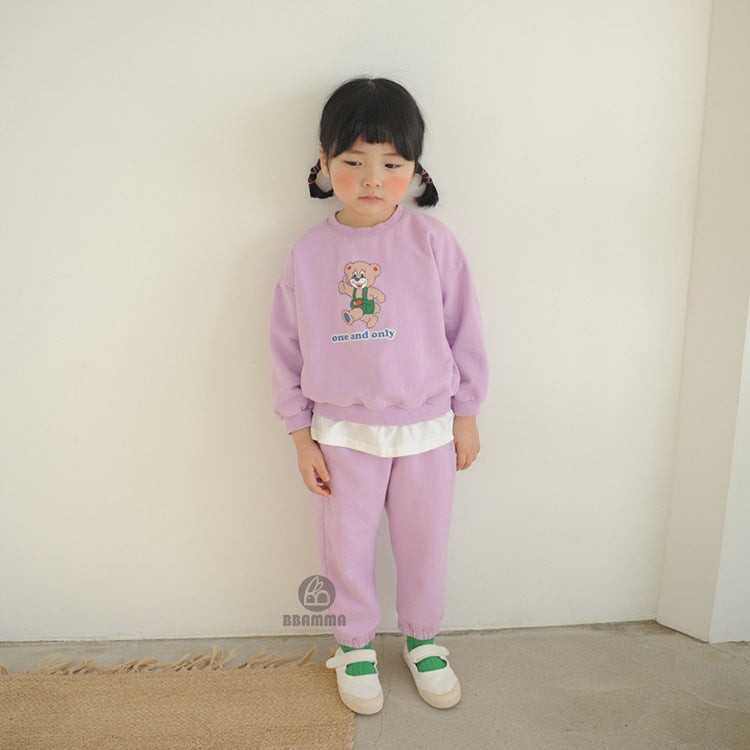 Bear Print Layered Set クマプリント レイヤード長袖スウェット ロングパンツ【mh0012697】