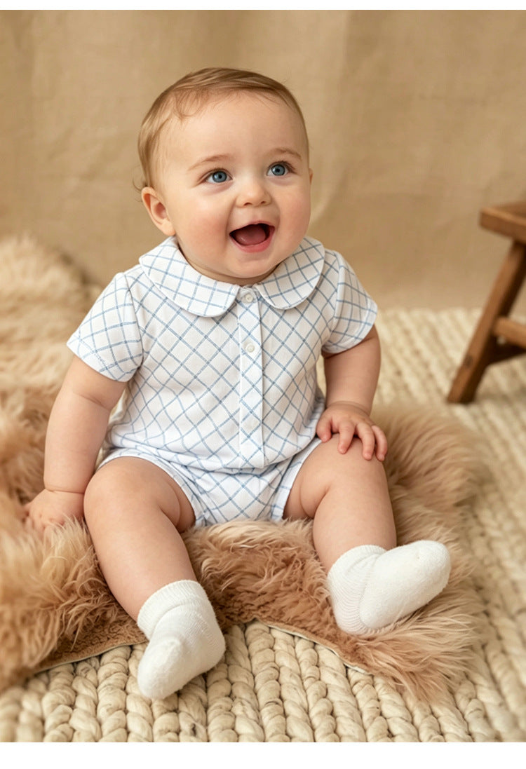 Plaid Cotton Romper ドールカラー 半袖ロンパース【mh0013028】