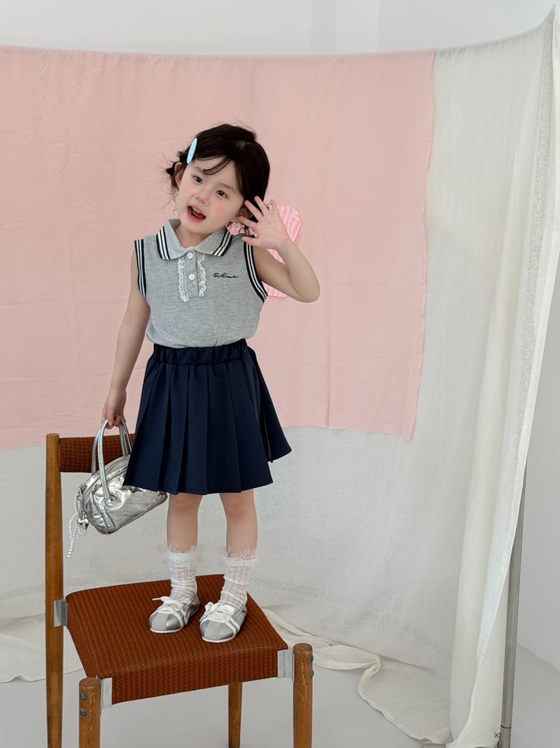 Preppy Sleeveless Polo Skirt Setup 襟付きノースリーブ 裾プリーツスカート【mh0012744】 MaiTianJi ノースリーブセットアップ