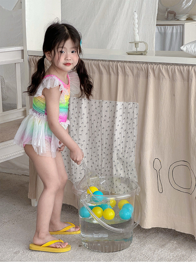 UPF50 Plus Rainbow Mermaid Tulle Swimsuit 虹色 チュール 水着【mh0012590】