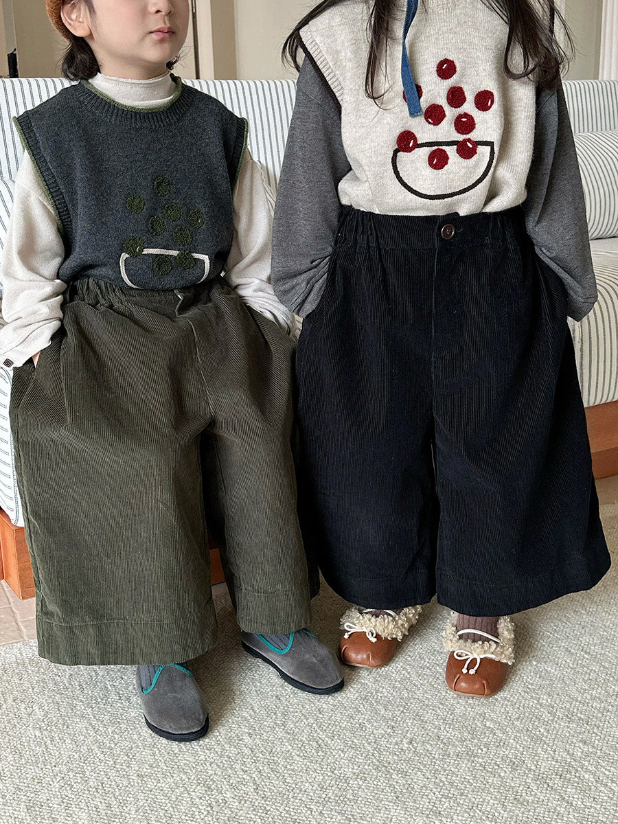 Pantalones anchos holgados de pana lavados para niños【mh0014288】