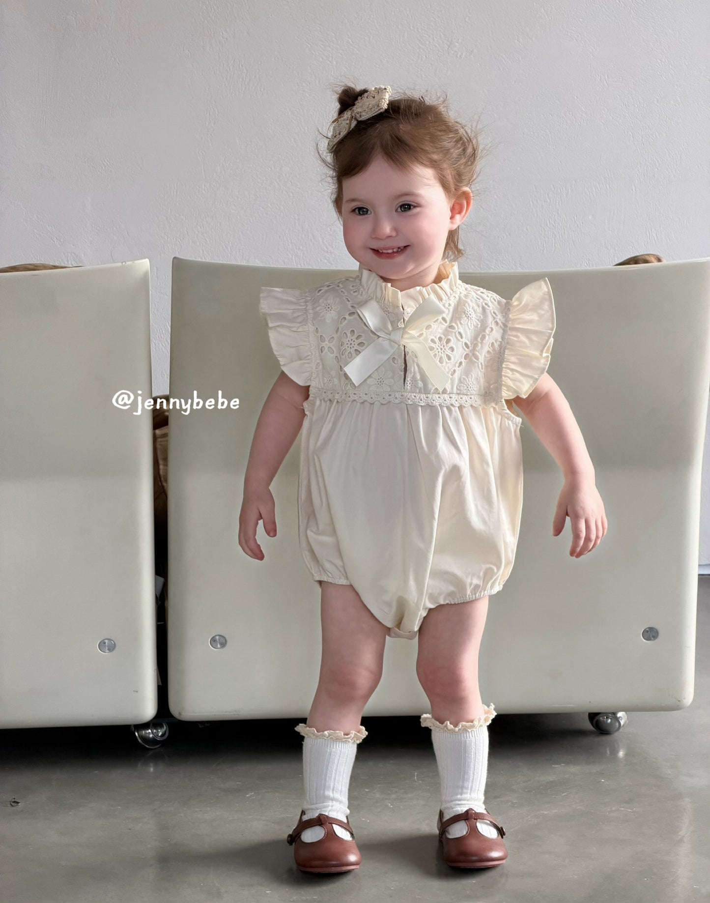 Eyelet Cotton Frill Romper コットン レース 袖フリル ロンパース【mh0012553】