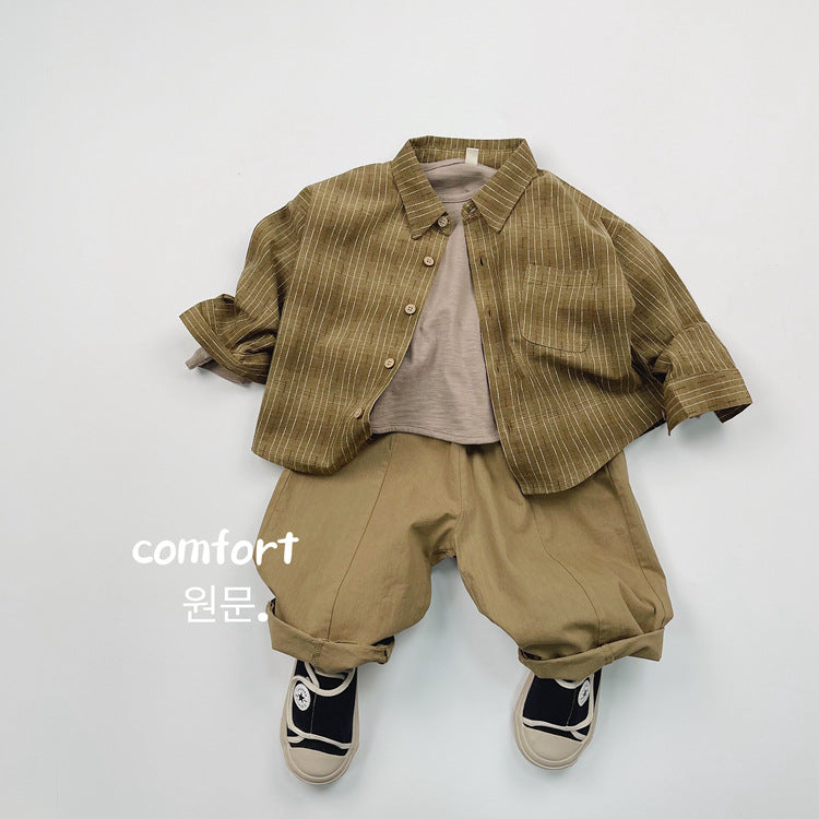 キッズ ストライプ ルーズ ビッグシルエット 長袖シャツ【mh0014591】