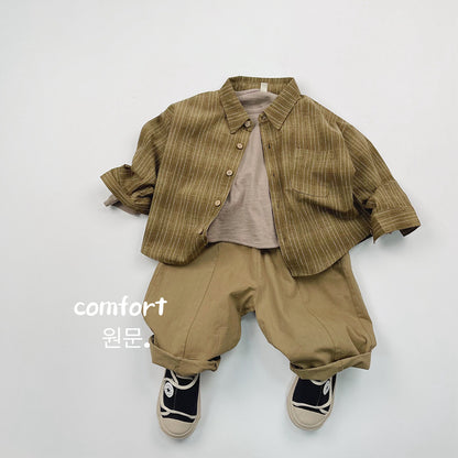 キッズ ストライプ ルーズ ビッグシルエット 長袖シャツ【mh0014591】
