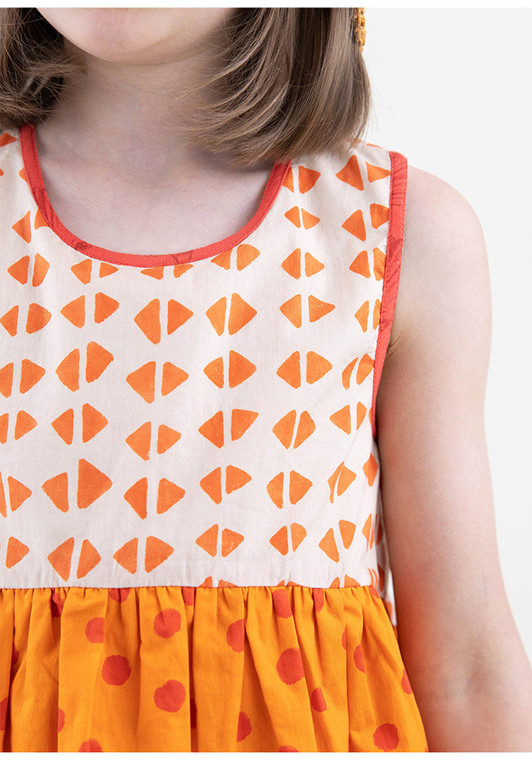 Sleeveless Ruffled Dress 幾何学模様 ノースリーブワンピース【mh0013211】