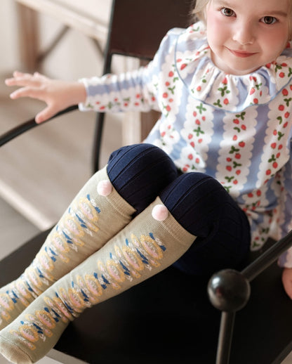 ハイソックス ニュアンスカラー ポンポン 靴下 キッズ コットン【mh0011562】