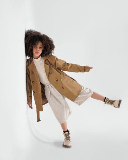 Kids' Double-Button Belted Mid-Length Trench Coat [mh0014731]