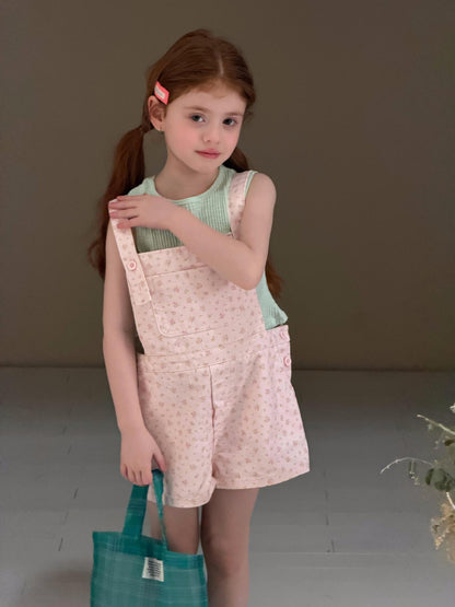 Floral Print Twill Overalls フラワー 小花柄 ショートオーバーオール【mh0012883】