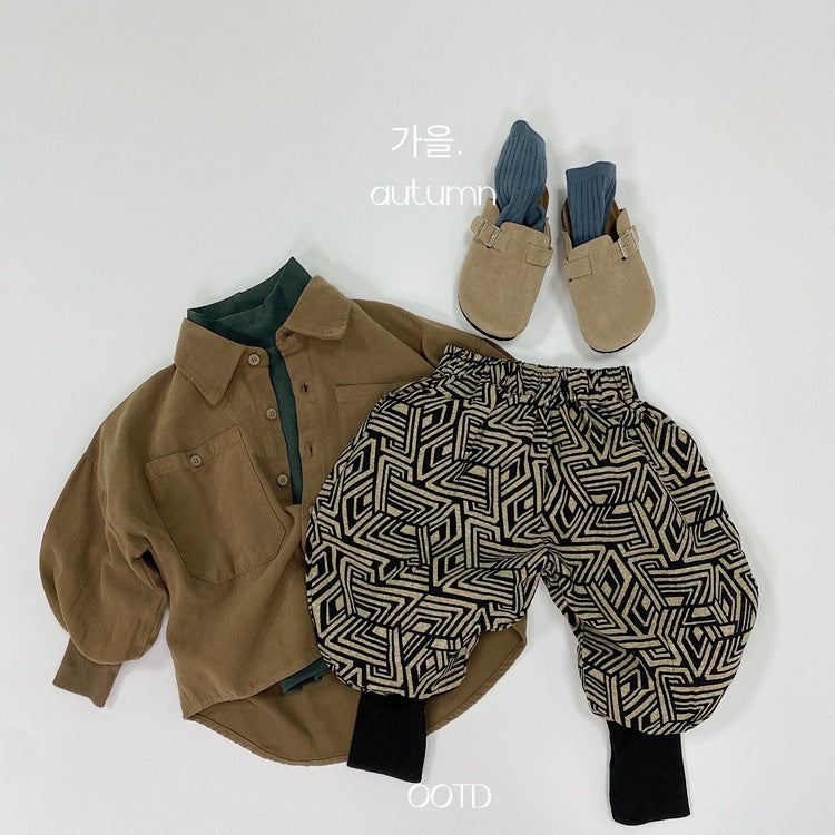キッズ ジオメトリックプリント バルーン ロングパンツ【mh0014597】