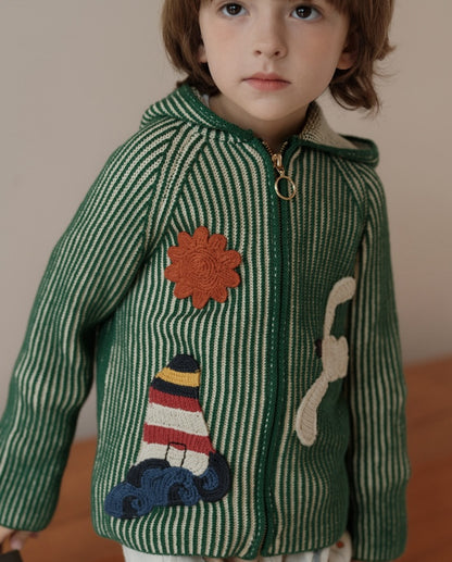 ニットカーディガン アップリケ フード付き キッズ【mh0011558】