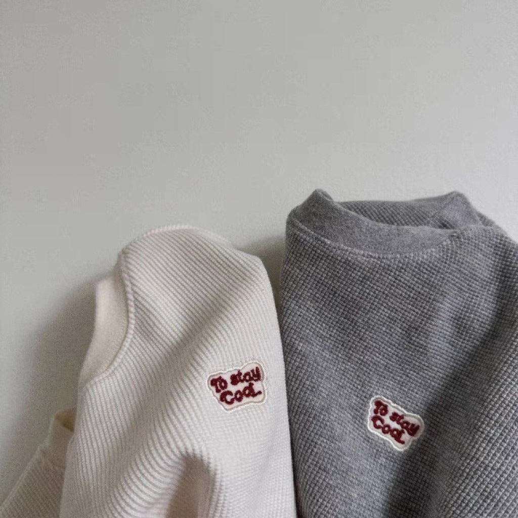 Sudadera de manga larga con logotipo para bebé y niño, tejido waffle【mh0014629】