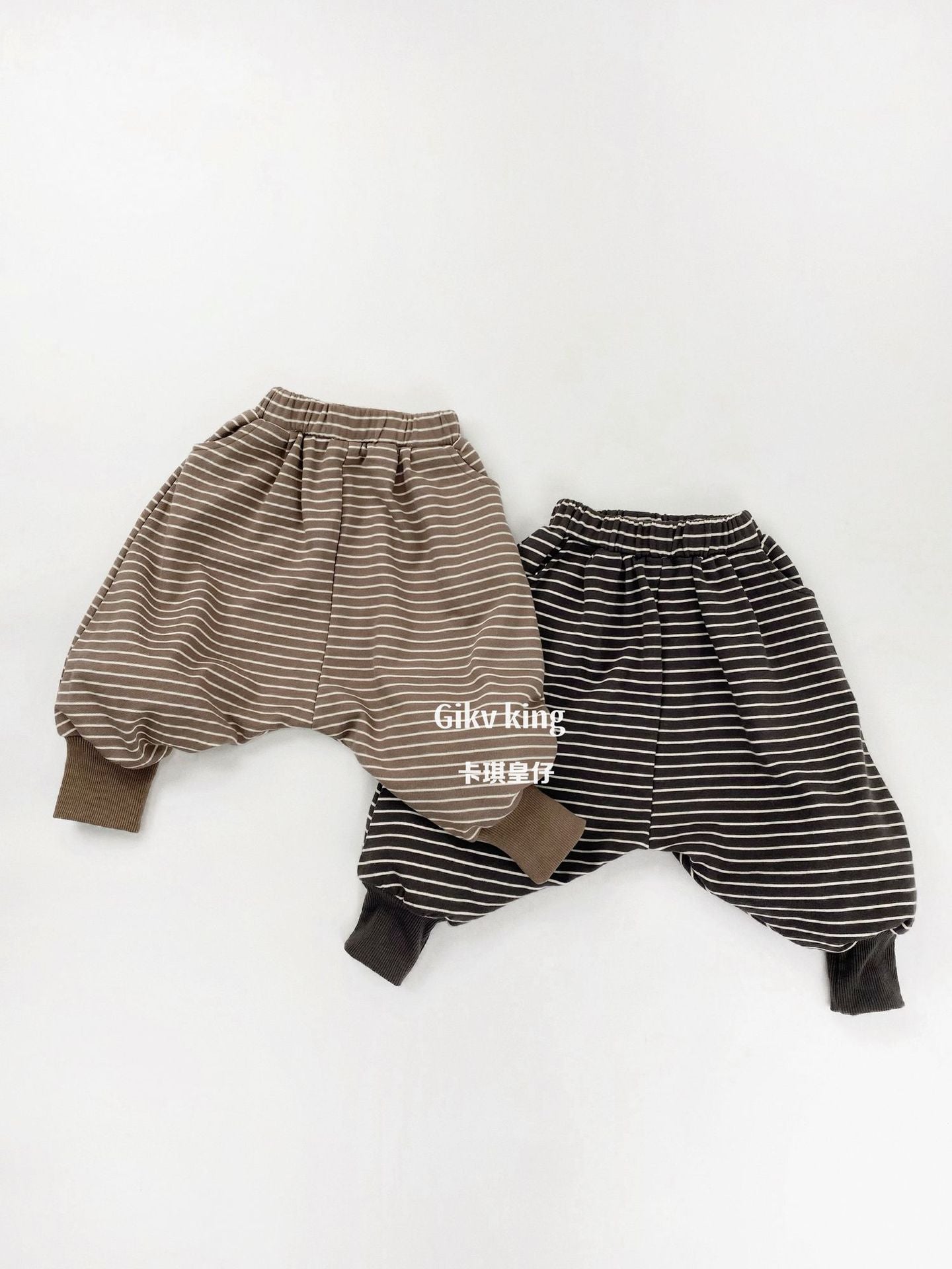Horizontal Striped Cotton Jogger Pants 【mh0012577】