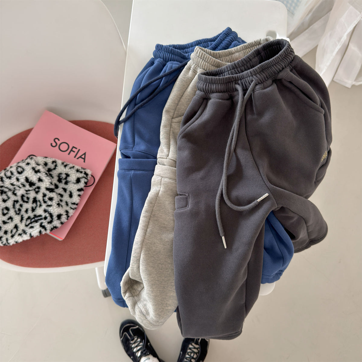 Pantalones largos de felpa para niños, corte holgado con cintura elástica y forro polar [mh0014538]