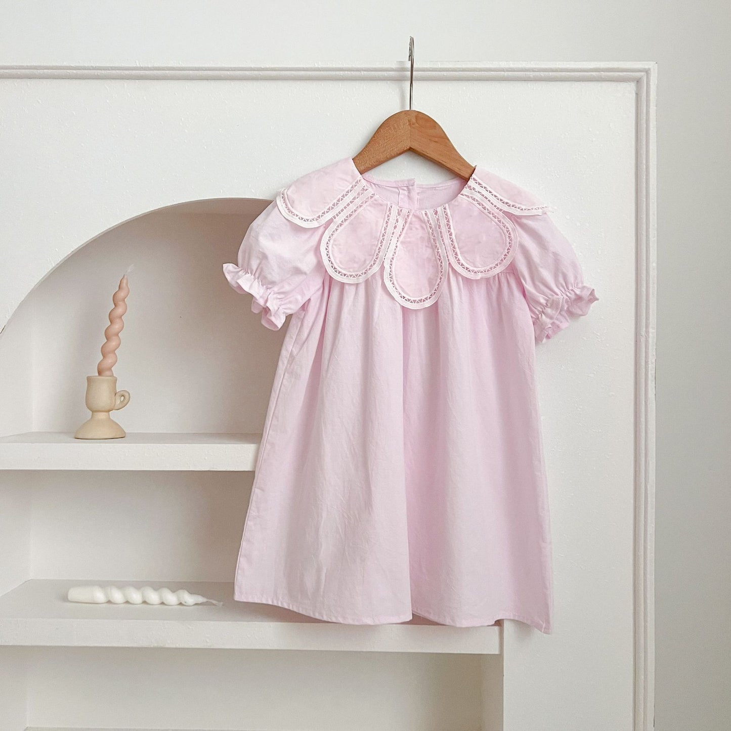 Petal Collar Romper Puff Sleeve Dress ラッフル ロンパース ミモレ丈ワンピース【mh0013158】