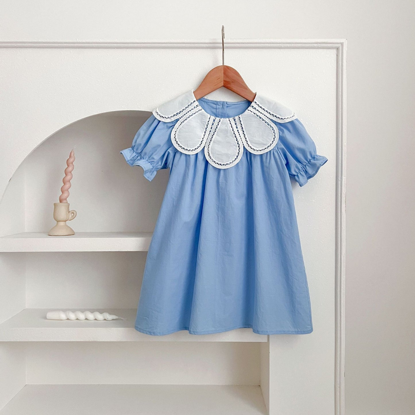 Petal Collar Romper Puff Sleeve Dress ラッフル ロンパース ミモレ丈ワンピース【mh0013158】