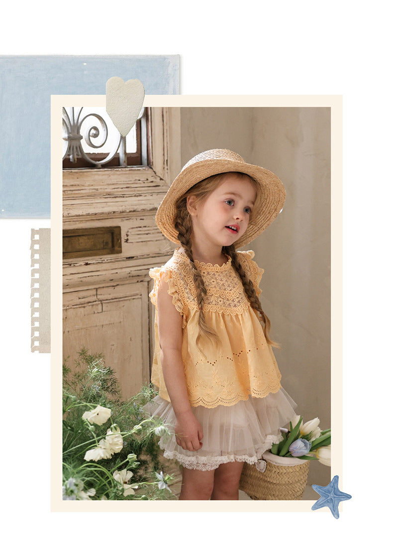 Lace Embroidered Sleeveless Tee 刺繍レース ノースリーブTシャツ【mh0012991】