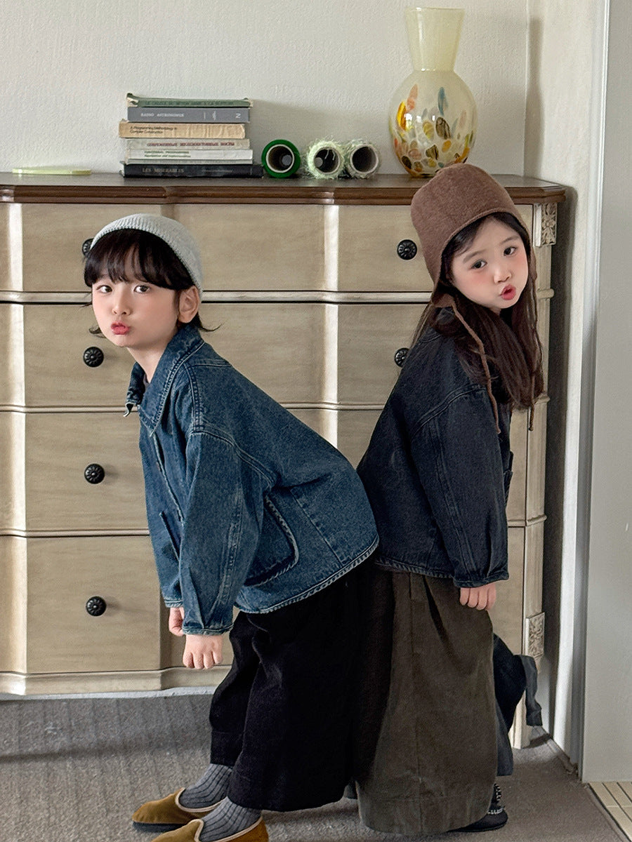 Kids' Denim Jacket with Piping and Pockets【mh0014782】