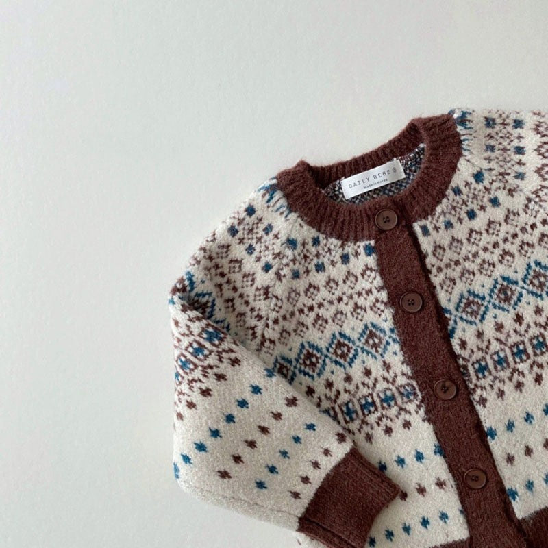 Cárdigan de punto jacquard con estampado nórdico para bebés y niños 【mh0014643】