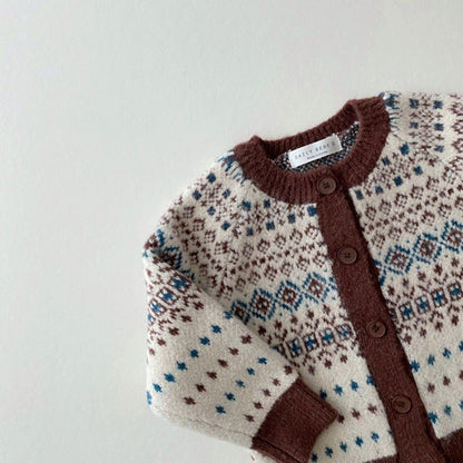 Cárdigan de punto jacquard con estampado nórdico para bebés y niños 【mh0014643】