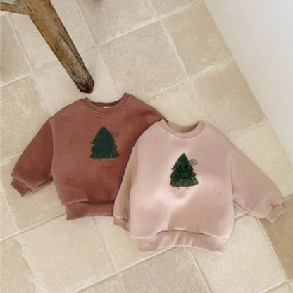 長袖スウェットトレーナー クリスマスツリーモチーフ 裏起毛 プルオーバー トップス【mh0011631】