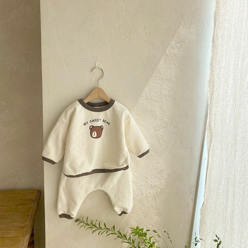 Conjunto de camiseta de manga larga y pantalón largo con estampado de osito para bebé y niños 【mh0014630】