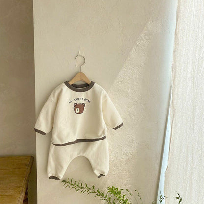Conjunto de camiseta de manga larga y pantalón largo con estampado de osito para bebé y niños 【mh0014630】