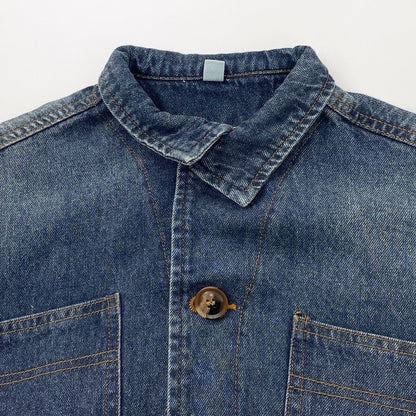 Vintage Wash Denim Drop Shoulder Jacket キッズ デニムジャケット【mh0012570】