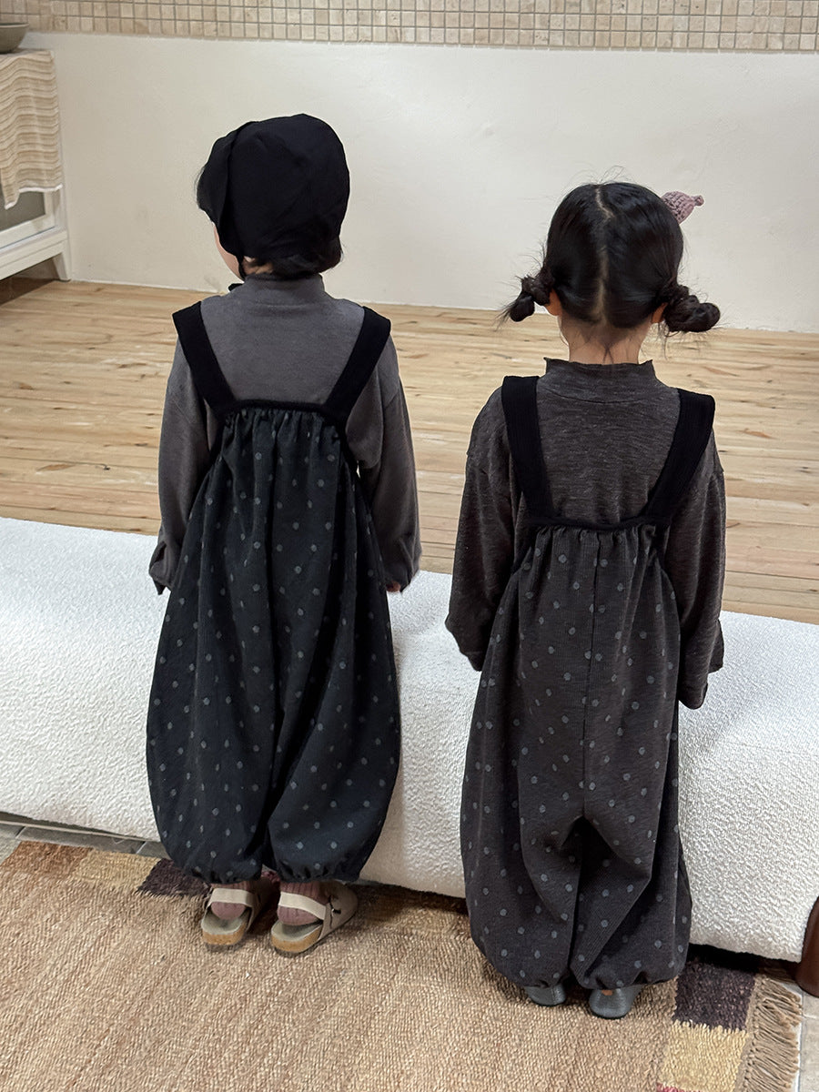 キッズ ドット柄 ワイド サロペットパンツ【mh0014786】