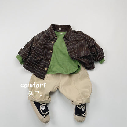 キッズ ストライプ ルーズ ビッグシルエット 長袖シャツ【mh0014591】