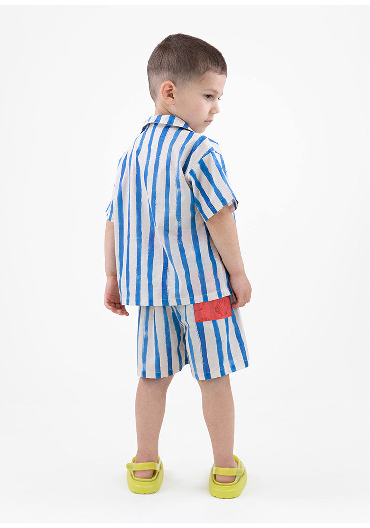 Combed Cotton Striped Shirt Shorts 半袖シャツ ハーフパンツ【mh0013209】