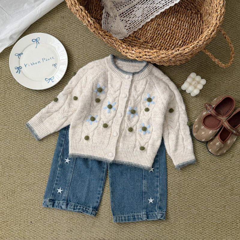キッズ 星柄 刺繍 デニム ストレート パンツ【mh0014520】