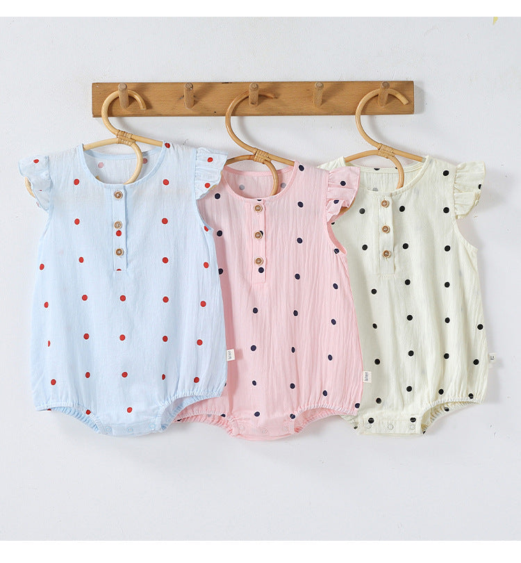Dot Print Cotton Romper ガーゼ ドット 半袖ロンパース【mh0013040】